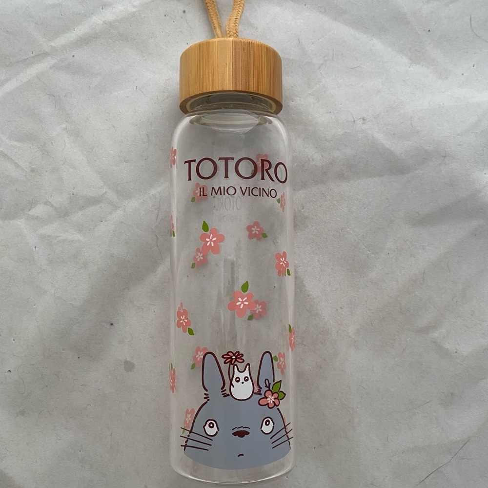 My Neighbor Totoro Floral Glass Water Bottle NEW